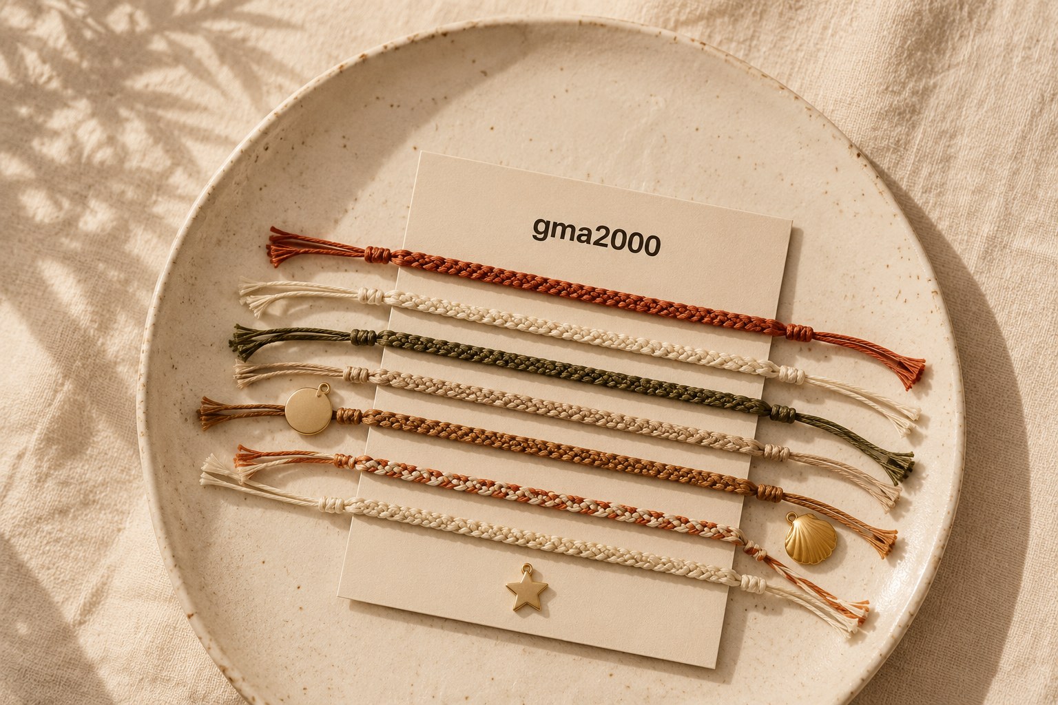 Braided gma2000 bracelets on a display card